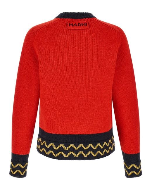Marni Red Geometric Intarsia Sweater for men