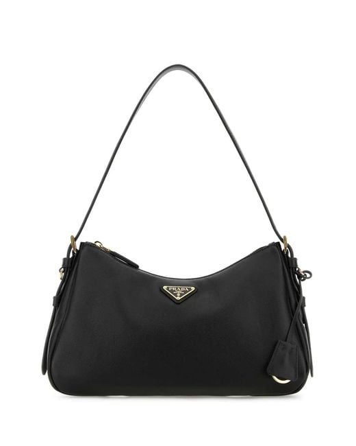 Prada Black Leather Medium Aimee Shoulder Bag