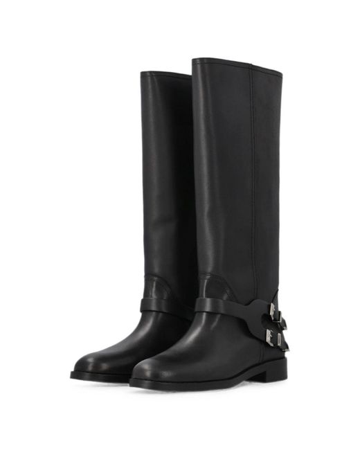 Pinko Black Leather Rubber Boots