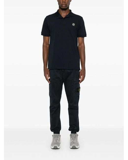 Stone Island Black Regular Fit Short-Sleeved Polo Shirt With Compass Patch for men