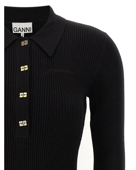 Ganni Black Viscose Short Dress