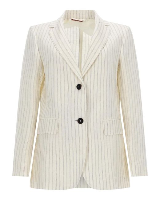 Max Mara White Linen Pinstripe Blazer