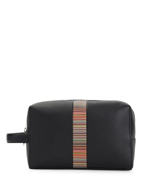 Paul Smith Black Signature Stripe Leather Wash Bag for men