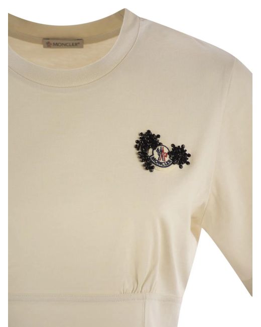 Moncler White Cotton T-Shirt With Handmade Beads