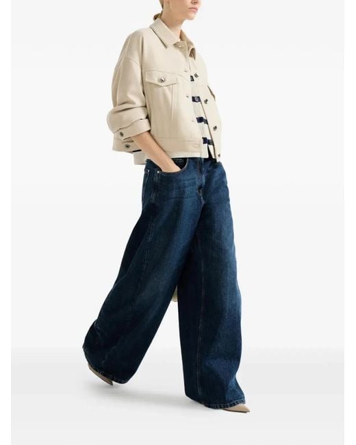 Brunello Cucinelli Blue Wide-Leg Cotton Denim Jeans