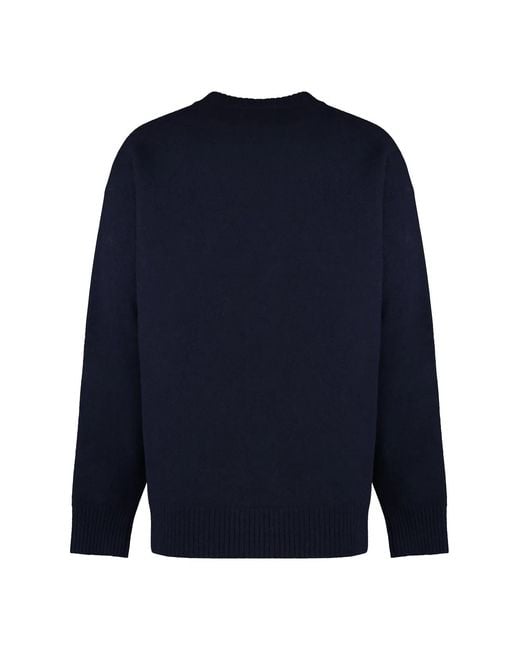 Jil Sander Blue Crew-Neck Wool Sweater for men