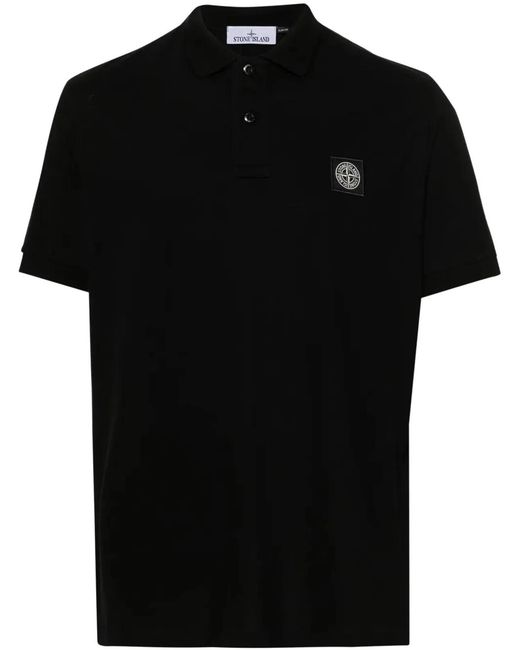 Stone Island Black Regular Fit Short-Sleeved Polo Shirt With Compass Patch for men