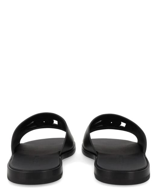 Dolce & Gabbana Black Dolce & Gabbana Leather Slippers With Logo for men