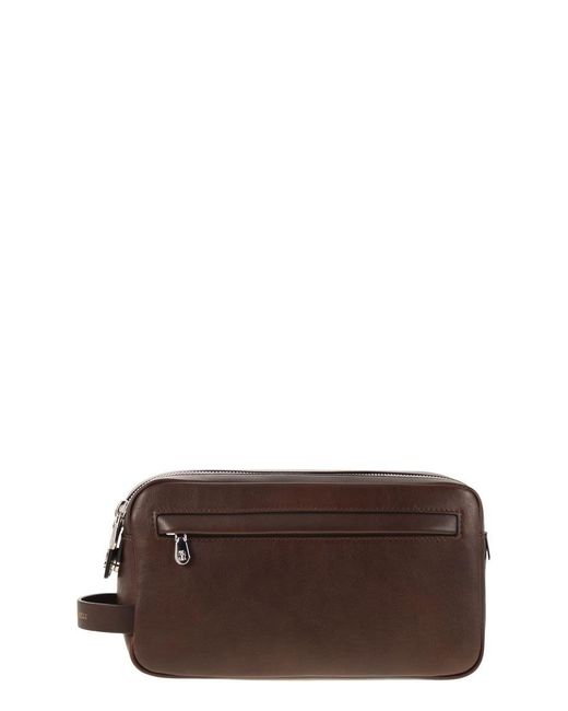 Brunello Cucinelli Brown Leather Beauty Case With Double Zip for men