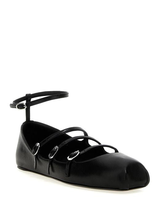 McQueen Black Leather Strap Ballet Flats
