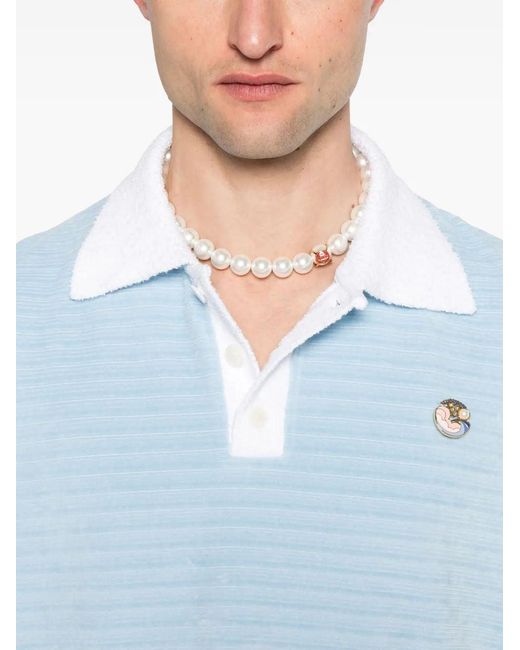 CASABLANCA Long Sleeve Velour Polo in Blue for Men | Lyst