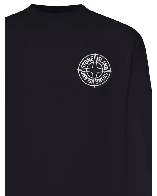 Stone Island Blue Oversized Crew Neck Sweatshirt With “Outline Compass” Print for men