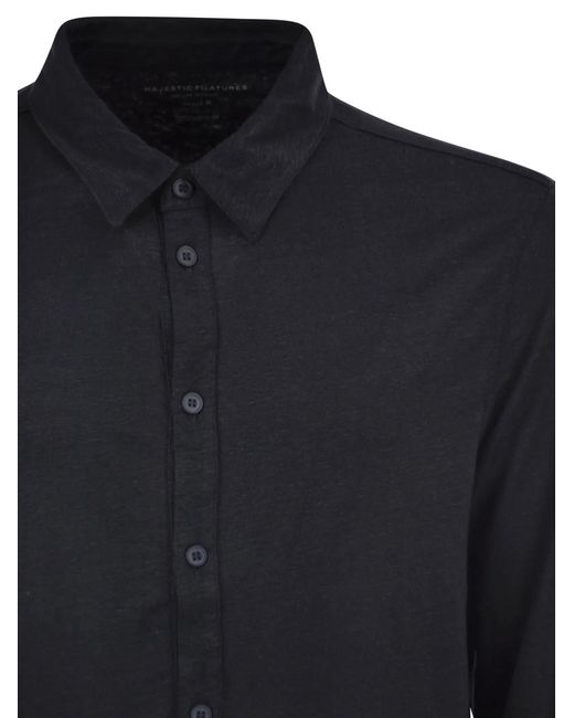 Majestic Blue Stretch Linen Shirt With Front Button Fastening for men