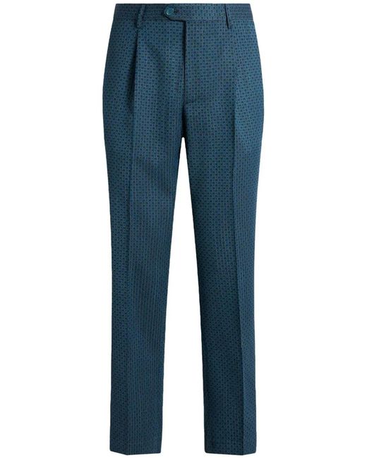 Etro Blue Motif Embroidery Trousers for men