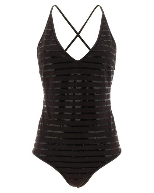 Brunello Cucinelli Black 'Dazzling Stripes' One-Piece Swimsuit