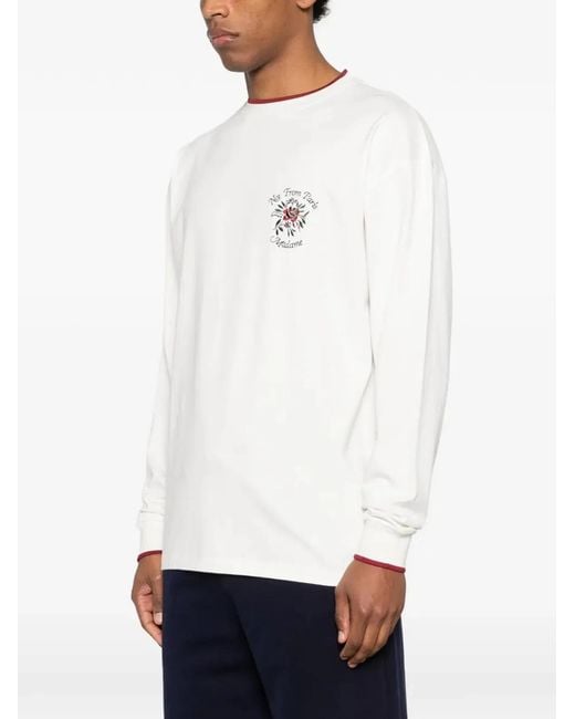 Drole de Monsieur White "Slogan Rose" Long Sleeves T-Shirt for men