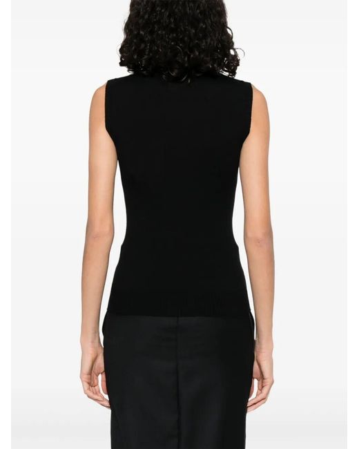 Max Mara Black Turtle Neck Sleeves Less Woven "Vertigo" Top