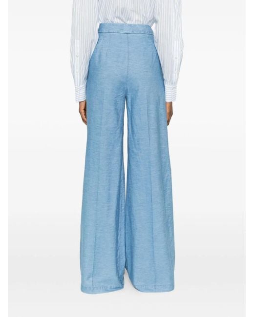 Via Masini 80 Blue Cotton Flared Trousers