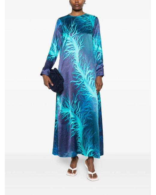 F.R.S For Restless Sleepers Blue Printed Silk Dress