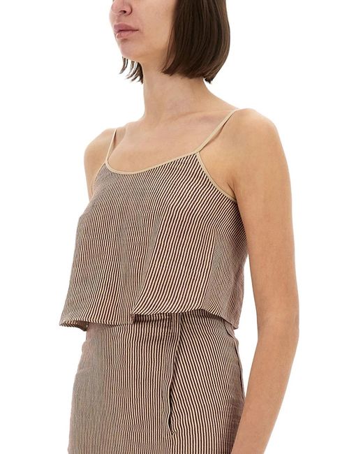 Alysi Brown Micro Stripe Top With Laces