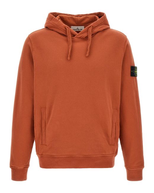 Stone Island Orange Hoodie With Logo Badge for men