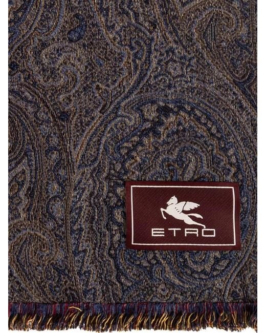 Etro Black Paisley Pattern Scarf With Fringed Edges for men
