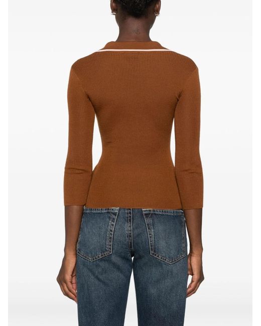 Elisabetta Franchi Brown Crew Neck Ribbed Trim