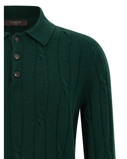 Zanone Green Braided Wool Polo Shirt for men
