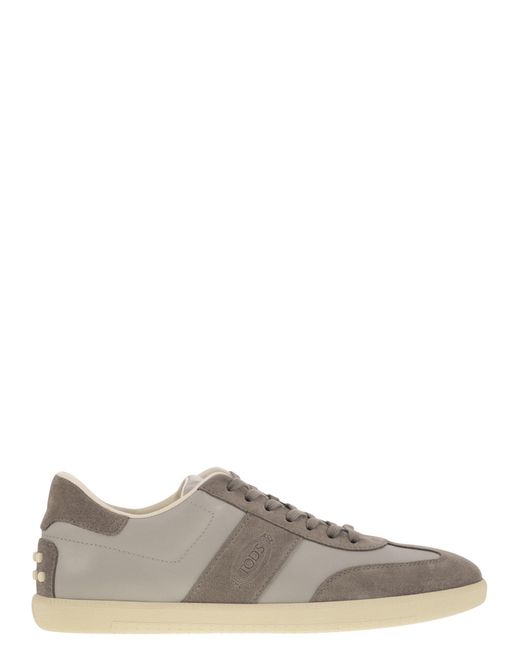 Tod's Gray Smooth Leather And Suede Tabs Sneakers for men
