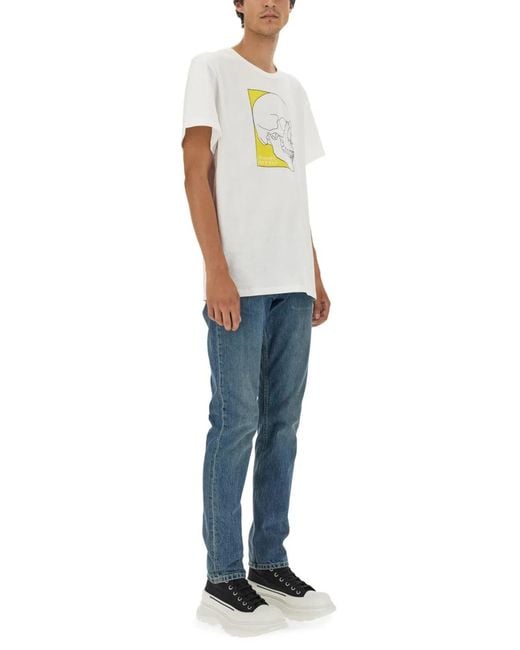 McQueen White Skull Print T Shirt for men