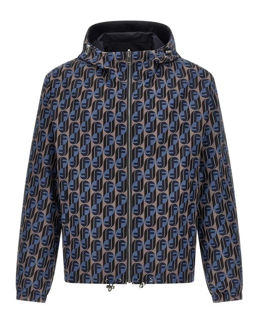 Fendi Blue 'Nity' Reversible Windbreaker for men