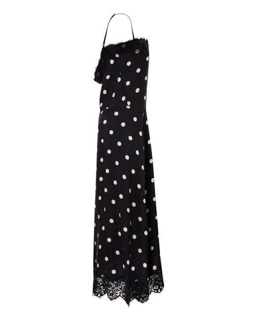 Max Mara Black Spxcapo – Polka Dot Silk Midi Dress With Lace Inserts
