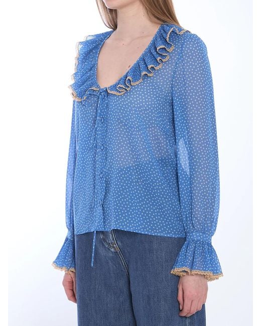Valentino Garavani Blue Blouse With Polka Dots
