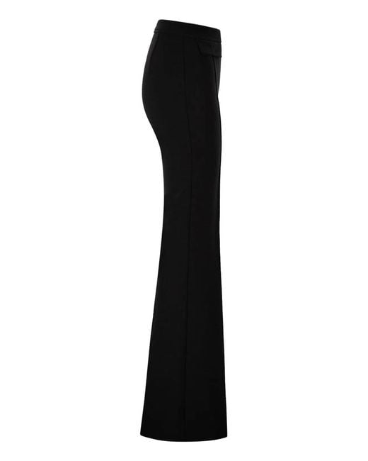 Elisabetta Franchi Black Double Stretch Crepe Trousers With Embroidered Logo