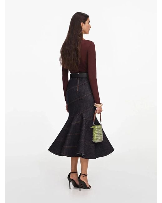 Self-Portrait White Denim Belted Midi Skirt