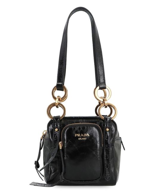 Prada Black Dangle Leather Boston Bag