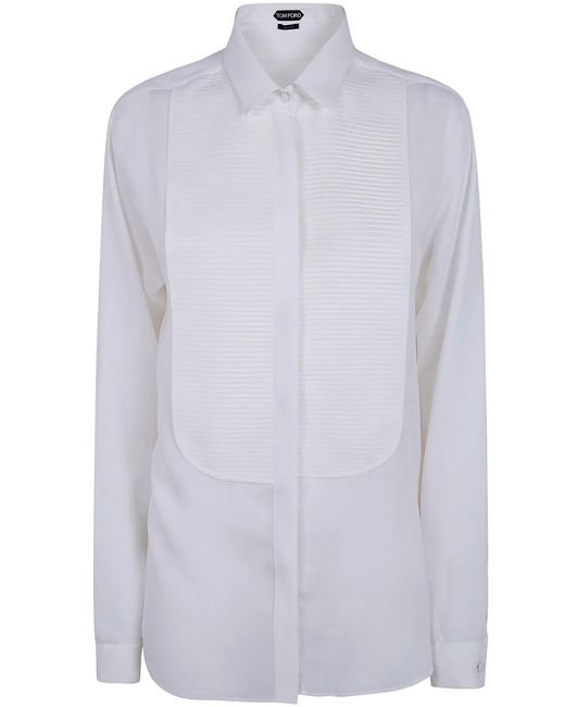 Tom Ford White Washed Silk Georgette Tuxedo Shirt