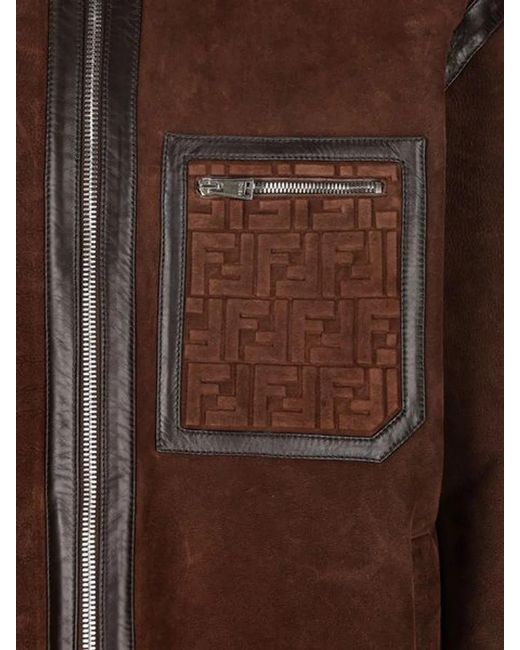 Fendi Brown High Neck Zip Up Oversized Jacket for men