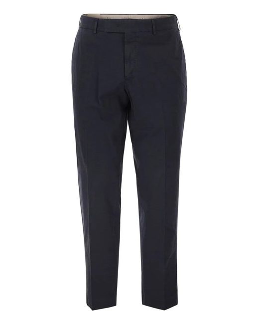PT Torino Blue Stretch Cotton Tailored Trousers for men