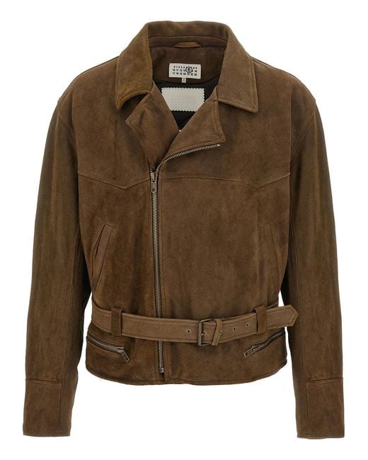 MM6 by Maison Margiela Brown Biker Jacket for men