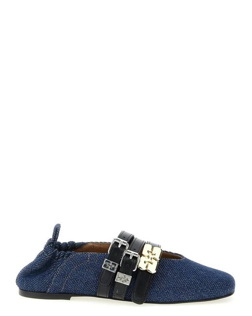 Ganni Blue 'Sue Triple' Ballet Flats