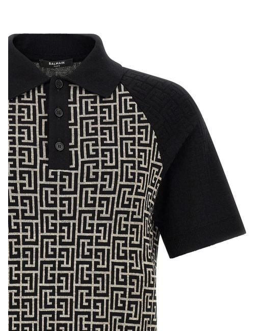 Balmain Black Pb Monogram Polo for men