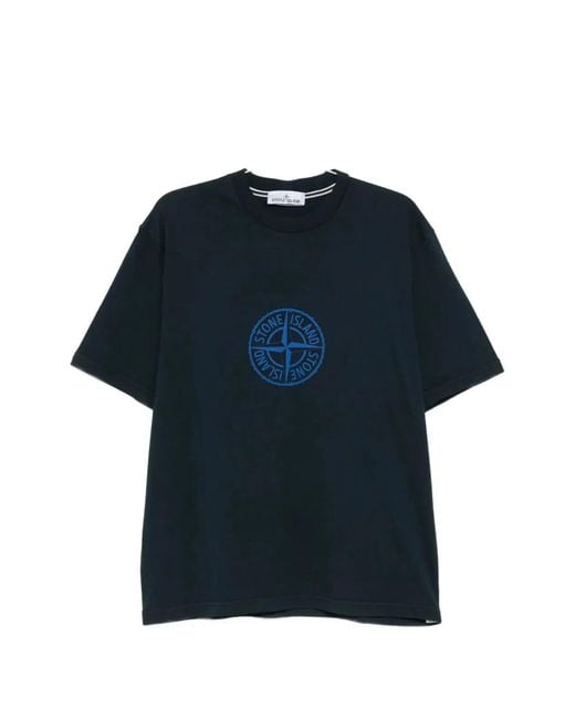 Stone Island Blue Ss Cotton T-Shirt for men