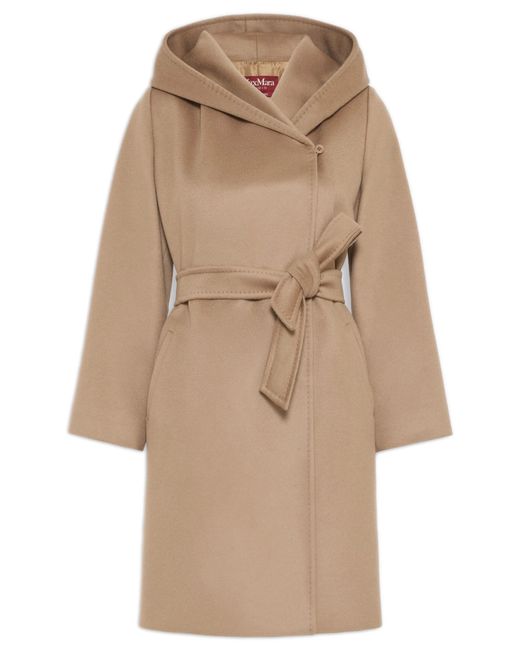 Max Mara Natural Double-Drap Virgin Wool Belted Jacket With Side Welt Pockets