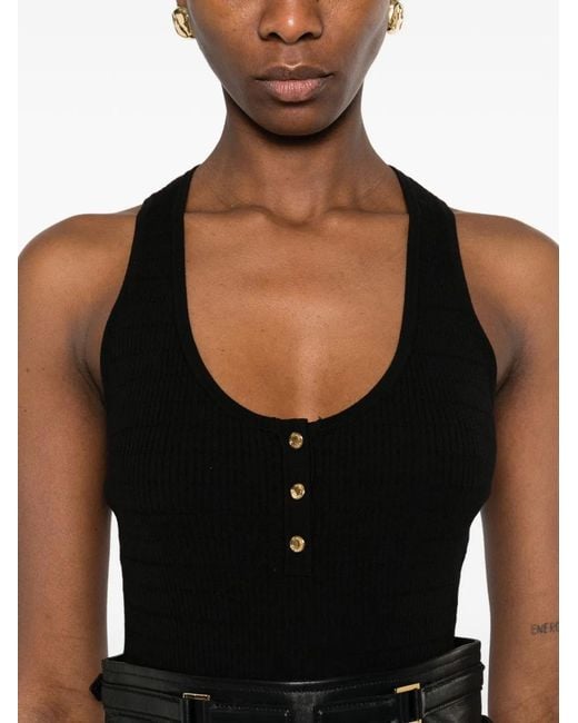 Elisabetta Franchi Black Micro-Cable Knit Top