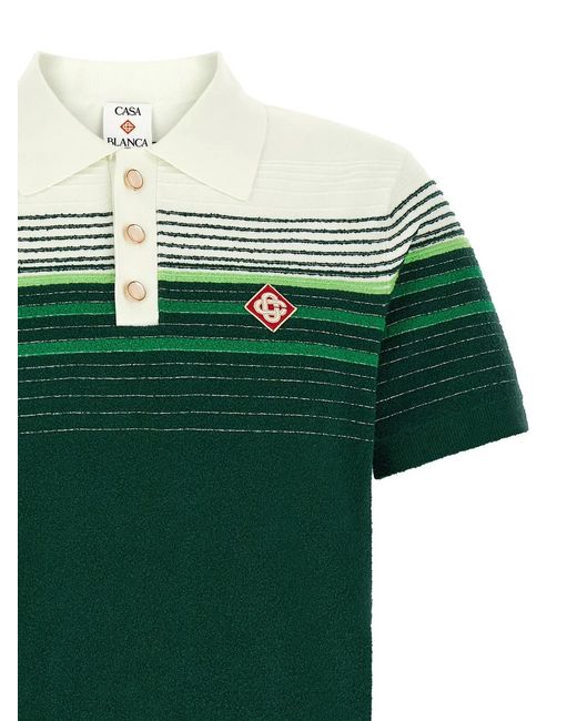 Casablanca Green 'Bouclé Stripes' Polo Shirt for men