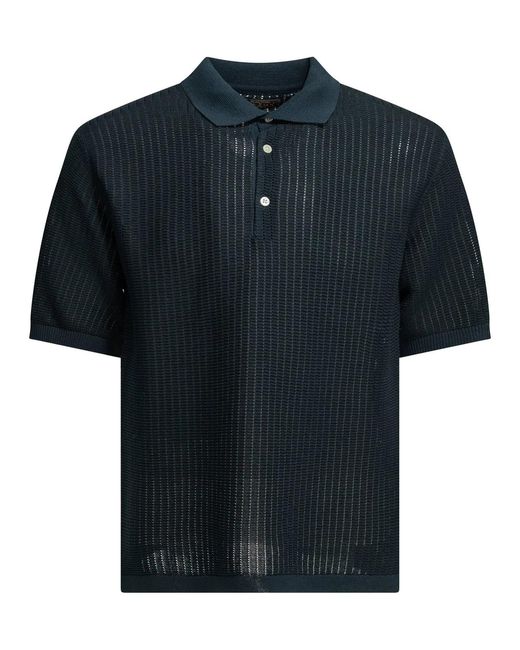 Beams Plus Black Paper Polyester Nylon Spandex Washi Yarn Polo Shirt for men
