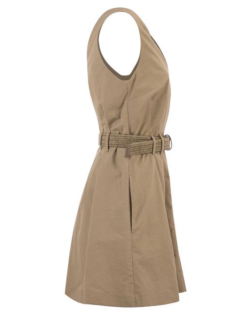 Brunello Cucinelli Natural Sleeveless Dress With Braided Belt