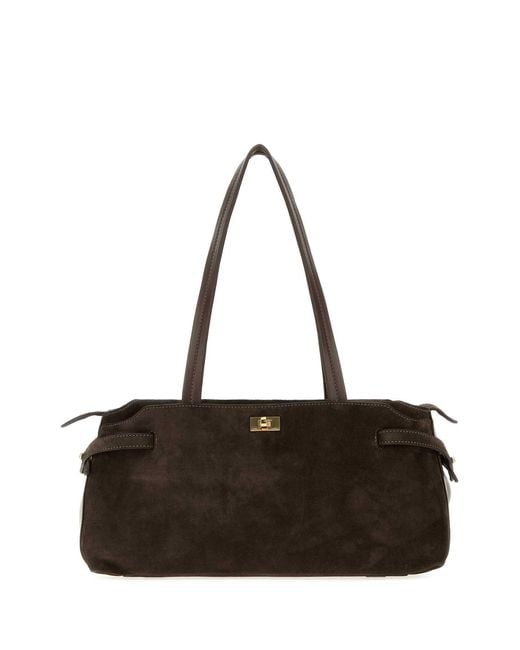 Anya Hindmarch Black Suede Wilson Shoulder Handbag With Golden Hardware
