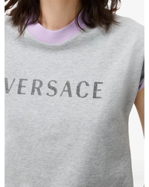 Versace Gray Stretch Cotton Jersey T-Shirt With Print